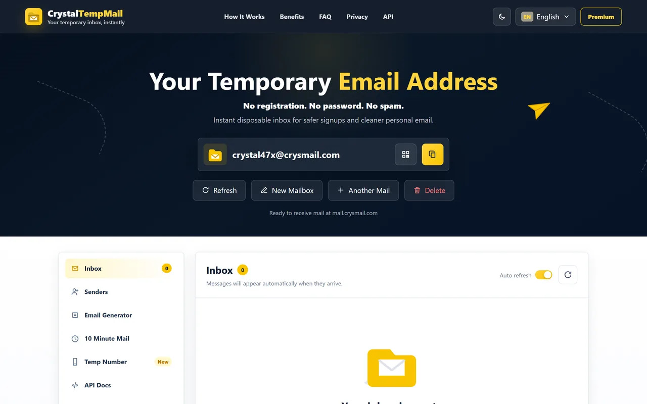 Crystal Temp Mail — preview